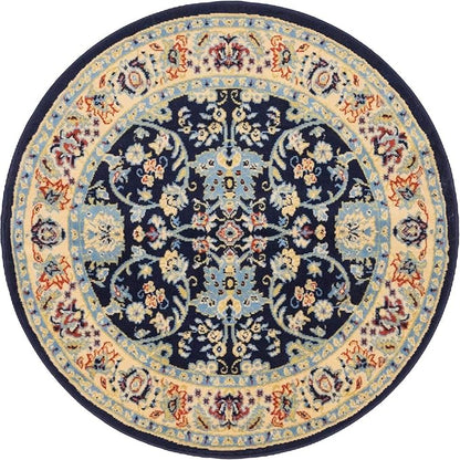 Unique Loom Sialk Hill Collection Area Rug - Washington (4' 1" Round Navy Blue/Cream)