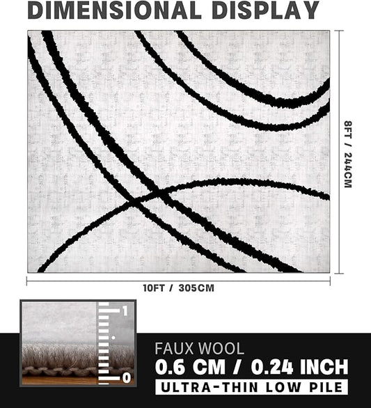 YIHOUSE Modern Area Rugs for Living Room, 8x10 Washable Black and White Rug, Thin Abstract Geometric Striped Rug, Area Rug for Bedroom,Kitchen,Dining Room,Office