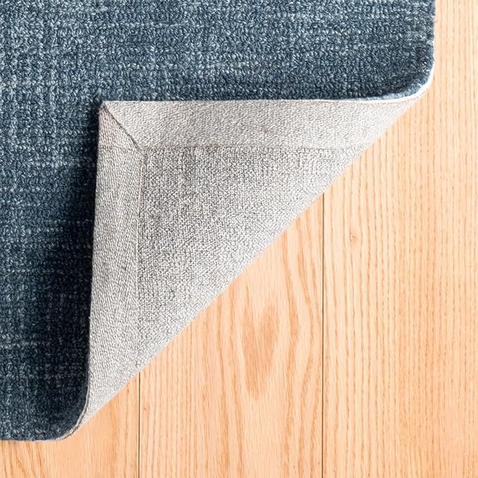 Dash and Albert Crosshatch Denim Hand Micro Hooked Wool Rug, 8.5 X 11.5 Feet, Blue Solid Pattern - Premium Luxury Hotel Quality Soft Breathable Hypoallergenic Machine Washable Easy Care All Season