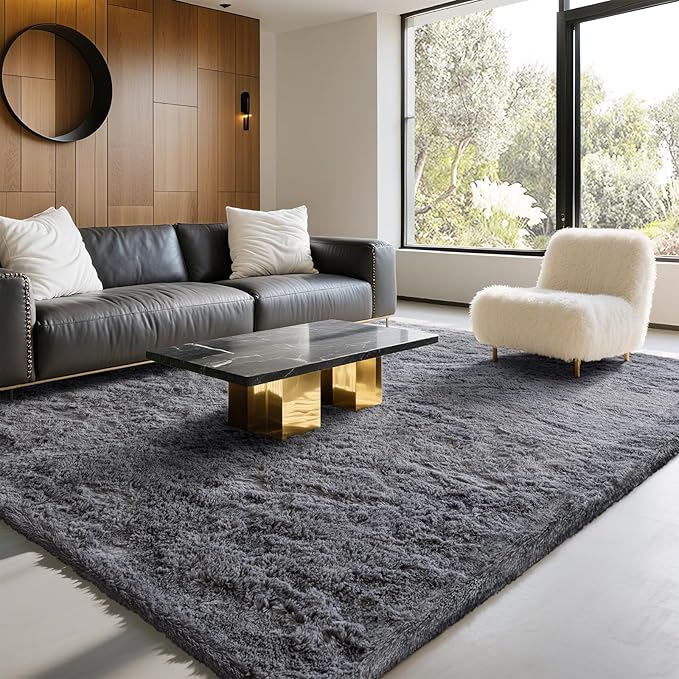 6x9 Area Rugs for Living Room Bedroom, Soft Fluffy Shaggy Bedside Rug, Indoor Floor Carpet for Kids Playroom, Dorms, Nursery Rooms, Home Decor (Grey 6'x9')