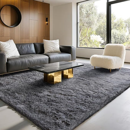 6x9 Area Rugs for Living Room Bedroom, Soft Fluffy Shaggy Bedside Rug, Indoor Floor Carpet for Kids Playroom, Dorms, Nursery Rooms, Home Decor (Grey 6'x9')