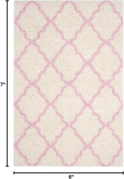 SAFAVIEH Dallas Shag Collection Area Rug - 5'1" x 7'6", Ivory & Light Pink, Trellis Design, Non-Shedding & Easy Care, 1.5-inch Thick Ideal for High Traffic Areas in Living Room, Bedroom (SGD257P)