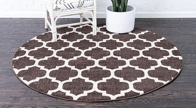 Rugs.com Lattice Collection Rug – 6 Ft Round Chocolate Brown Medium Rug Perfect for Kitchens, Dining Rooms