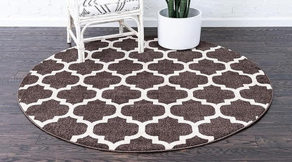 Rugs.com Lattice Collection Rug – 6 Ft Round Chocolate Brown Medium Rug Perfect for Kitchens, Dining Rooms