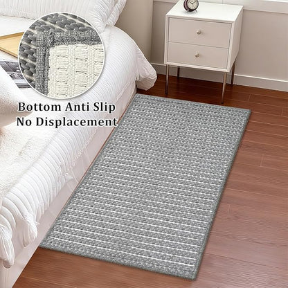 Grey Bathroom Rugs,24"x36"Non Slip Braided Vintage Bath Mat for Bathroom Floor Washable Boho Luxury Bath Rug for Tub Soft Absorbent Shower Sink Mat