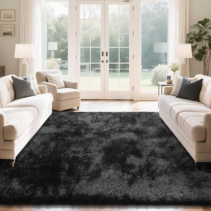 Fluffy Rug Shaggy Area Rug, Black 10x14 Area Rugs for Bedroom, Super Soft Shaggy Rugs for Living Room Bedroom Kids Room Home Decor, Upgrade Anti-Skid Rectangular Fuzzy Rug