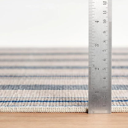 Dash & Albert Nimes Ticking Neutral Machine Washable Rug, 8.5 X 11.5 Feet, Blue Stripe Pattern
