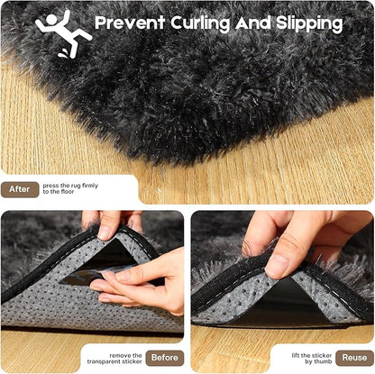 2x3 Rugs for Bedroom, Fluffy Small Area Rugs for Living Room, Soft Shag Fuzzy Carpet with 4 Non-Slip Stickers for Kids Boys and Girls Nursery Dorm Home Decor (Tie-Dyed Black Grey, 2ft x 3ft)
