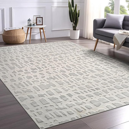 Beverly Rug Micro Loop Area Rug Gray/White 6x9 Abstract Modern Luxury Irregular Grid Durable Soft Indoor Rugs for Living Dining Room Office Stain Resistant Non Shedding Casual Indoor Carpet 6 x 9