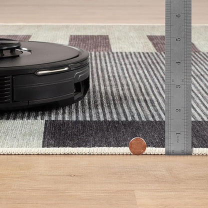 Bloom Rugs Washable Non-Slip 12 ft Runner - Beige/Pink Modern Geometric Runner for Entryway, Hallway, Bathroom, and Kitchen - Exact Size: 2.5' x 12'