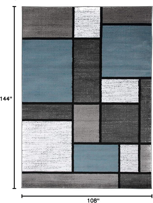 Rugshop Contemporary Modern Boxes for Home Office,Living Room,Bedroom,Kitchen Non Shedding Area Rug 9' X 12' Blue/Gray
