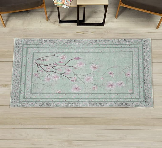 Ambesonne Apple Blossom Decorative Rug, Flowers and Blooming Spring Season Branches Nature Garden Romance, Quality Carpet for Bedroom Dorm and Living Room, 2' 2" x 3' 7", Mint Green and Pink