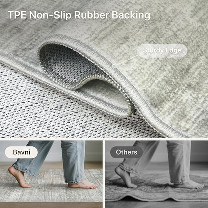 Bavni Washable Rug, Soft Abstract Rugs Non-Slip, Thin Foldable 3x5 Rug, Modern Stain Resistant Area Rug for Living Room, Kitchen, Bedroom, White/Grey