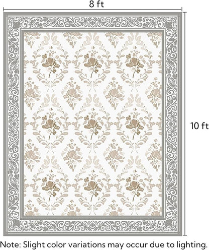 SOULFUL Medium Pile 8x10 Rugs for Living Room - Soft Underfoot Large Area Rug - Light Taupe Boho Floral - Washable Non-Slip - Perfect for Bedroom Kids Room Under Dining Table Office