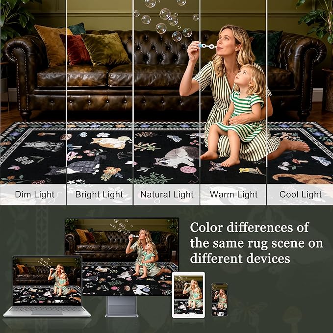 9x12 Area Rugs Living Room Rug: Vintage Washable Rug Floral Soft Carpet Indoor Floor Non-Slip Boho Stain Resistant Large Carpets for Bedroom Kids Nursery Dining Room Farmhouse Home Office Black/C01