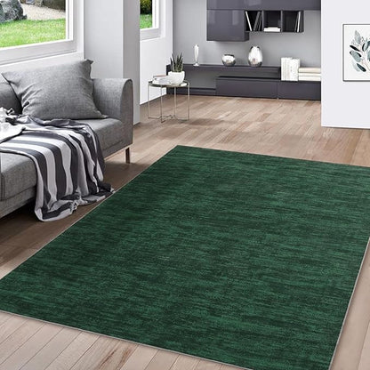 RUGSREAL 8x10 Large Solid Color Rug for Living Room Machine Washable Area Rugs Non-Slip Low-Pile Modern Contemporary Indoor Area Rug Home Office Throw Carpet for Living Room Bedroom, Dark Green