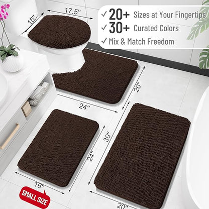 OLANLY Toilet Rugs U-Shaped 24x20, Extra Soft Absorbent Chenille Contour Bathroom Rugs for Toilet, Dry Quickly, Machine Washable, Non-Slip Bath Mat, Brown