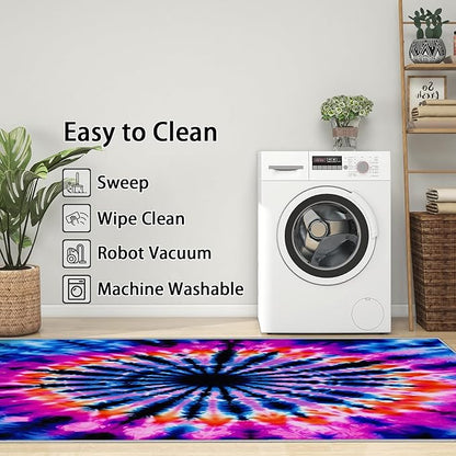 Tie Dye Rugs for Bedroom - 6x9 ft, Mandala Hippie Rug, Colorful Psychedelic Living Room Rug, Blue and Pink Abstract Washable Area Rugs for Bedroom, Multicolor Tie Dye Home Decor & Gifts