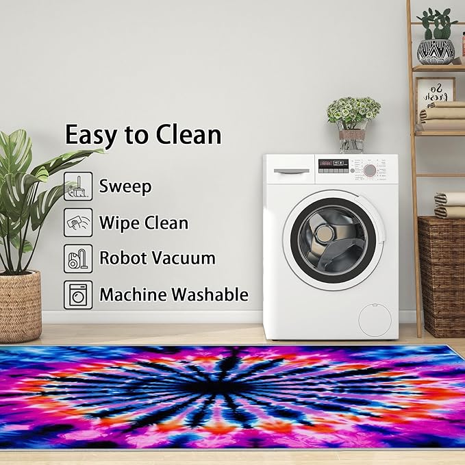 Tie Dye Rugs for Bedroom -Mandala Hippie Rug, 3x5 ft, Colorful Psychedelic Area Rug, Blue and Pink Abstract Washable Non-Slip Rugs for Entryway, Multicolor Tie Dye Home Decor & Gifts