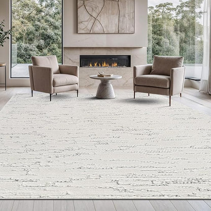 Beverly Rug Micro Loop Area Rug White/Gray 8x10 Abstract Modern Luxury Brushstroke Durable Soft Indoor Rugs for Living Dining Room Office Stain Resistant Non Shedding Casual Indoor Carpet 8 x 10