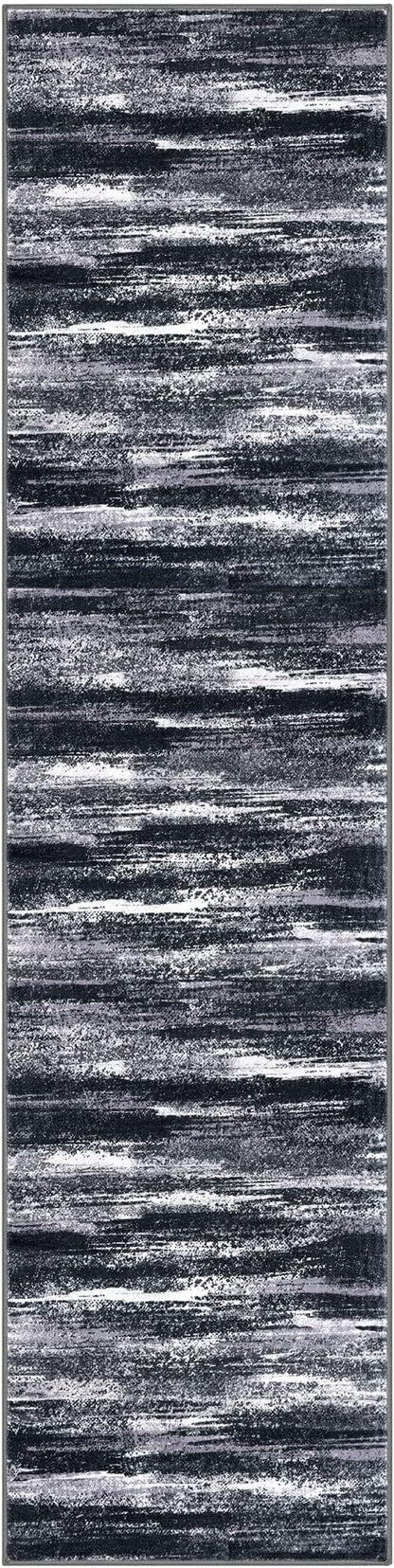 Modern Abstract Hallway Runner Rug, Black Grey Washable Entryway Runner Non-Slip Soft 2x8 Runner Rug Thin Print Faux Wool Carpet for Kitchen Bedroom Laundry Room Indoor Home Decor