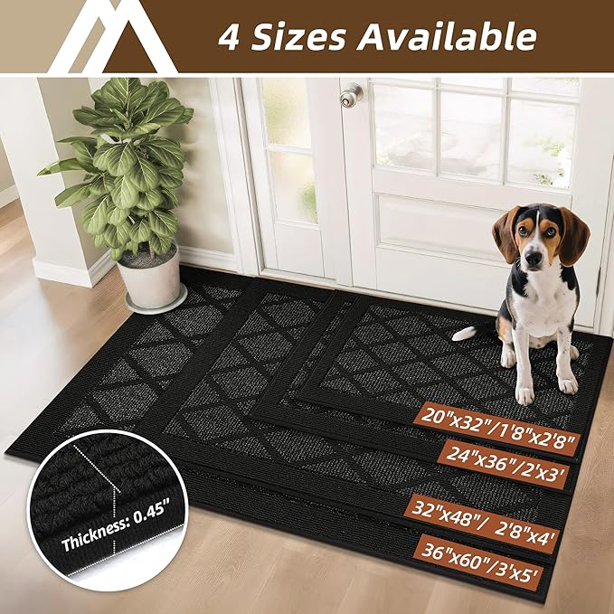 COSY HOMEER Non-Slip Door Mat 24"x36", Entryway Rugs Low Profile Absorbent Dirt Trapper Doormat for Front Entrance, Washable Polypropylene Entry Mat (Black)