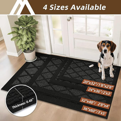 COSY HOMEER Non-Slip Door Mat 24"x36", Entryway Rugs Low Profile Absorbent Dirt Trapper Doormat for Front Entrance, Washable Polypropylene Entry Mat (Black)