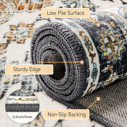 Boho Mandala Pattern Small Rug 2x3ft Runner Rug Non Slip Washable Kitchen Runner Rug with Rubber Backing，Low-Pile Soft Indoor Door mats Washable Runner Rugs for Hallway Entryway Kitchen Bedroom