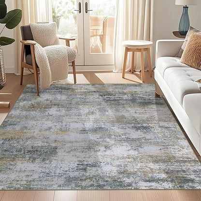 WILLSUN Washable Area Rugs, 6x9 Non-Slip Boho Large Area Rugs for Living Room, Bedroom, Machine Washable Vintage Rug, Indoor Floral Print Carpet for Home Decor, Kid & Pet Friendly Mat