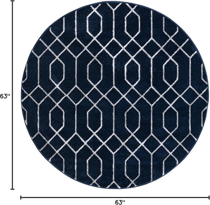 Unique Loom Glam Collection Area Rug - Trellis (5' 3" Round, Navy Blue Silver/ Silver)