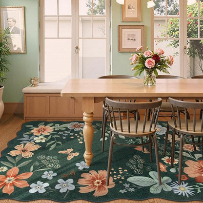 Lahome Floral Washable Rugs 8x10, Non-Slip Soft Bedroom Rug Stain Resistant, Ultra-Thin 8x10 Rugs for Living Room Easy Clean Boho Accent Carpet for Dining Room Office(8x10ft,Dark Green)