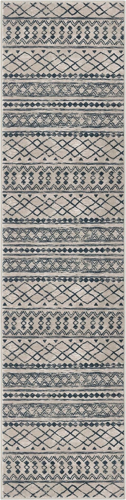 KUTA Boho Runners for Hallways 2x8 Light Brown Black Moroccan Washable Runner Rug Non-Slip Vintage Kitchen Rugs Ultra Soft Distressed Geometric Floor Carpet for Bedroom Laundry Living Room