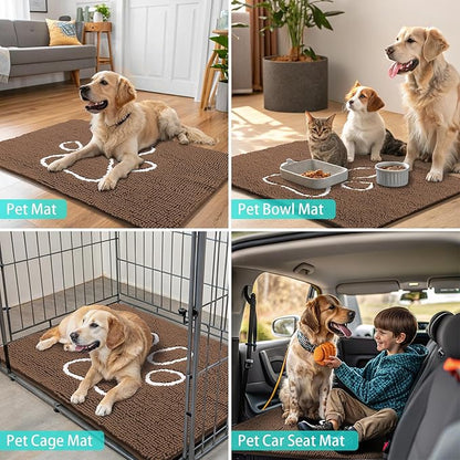 Smiry Dog Door Mat for Muddy Paws, Absorbent Dirt Trapper Non Slip Quick Dry Washable Chenille Mat for Mud Dogs, Entry Rug for Indoor and Outdoor (30x20 Inches, Coffee and White)
