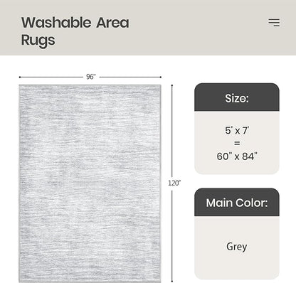 Valenrug Washable Rugs 5x7 - Non Slip 5x7 Area Rugs for Living Room, Stain Resistant Area Rugs for Bedroom, Foldable Machine Washable Area Rug(5'x7', Grey)