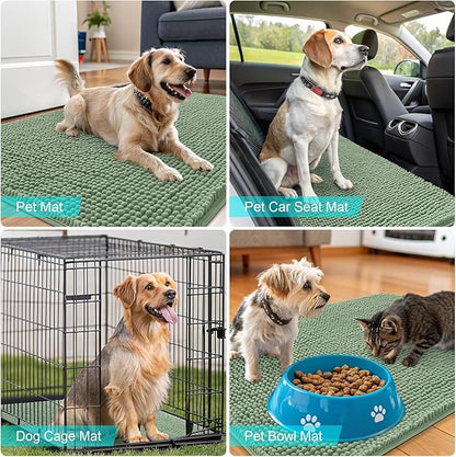 OLANLY Dog Door Mat for Muddy Paws 44x32, Absorbs Moisture and Dirt, Absorbent Non-Slip Washable Doormat, Quick Dry Chenille Mud Mat, Entry Indoor Entryway Carpet for Inside Floor, Olive Green