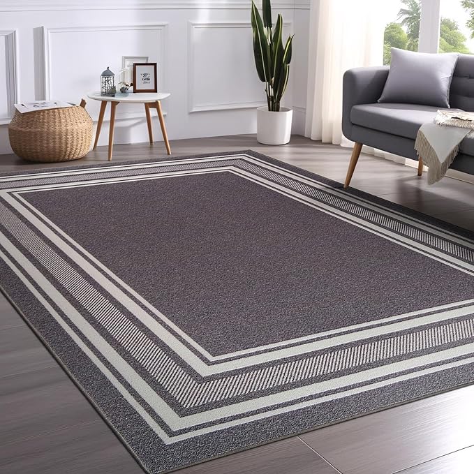 Beverly Rug Non Slip Area Rugs 5x7 Modern Bordered Non Skid Rubber Backing Soft Area Rug for Living Dining Room Easy to Clean Non Shedding Kitchen Bedroom Indoor Carpet 5 x 7 Gray