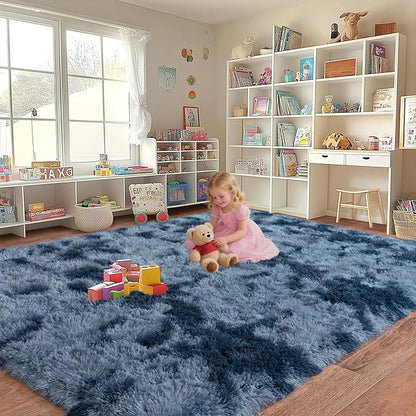 Upgrade Non-Slip Plush Rugs for Living Room, Soft Shaggy Carpets for Living Room, Fuzzy Rugs for Kids' Room, Perfect Decor for Modern Home New Blue Grey 8x10Feet