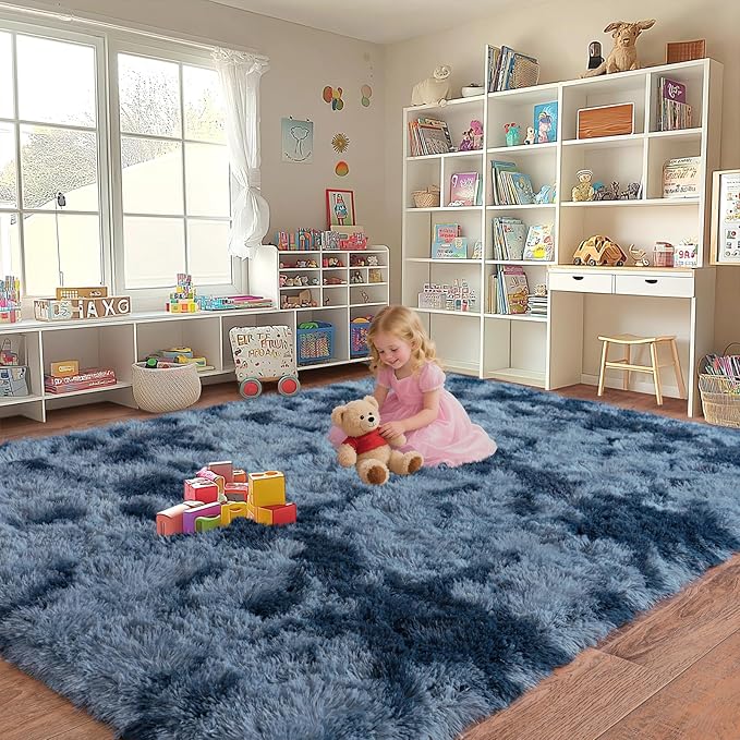 Upgrade Non-Slip Plush Rugs for Living Room, Soft Shaggy Carpets for Living Room, Fuzzy Rugs for Kids' Room, Perfect Decor for Modern Home New Blue Grey 5x7Feet