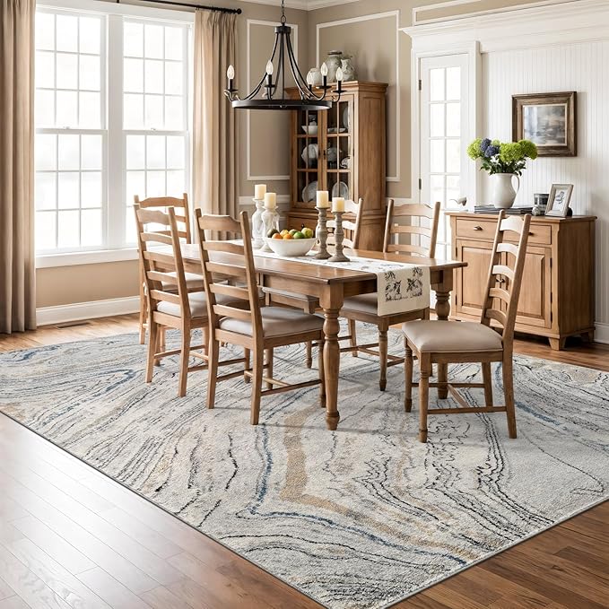 Rugshop Marble Swirl Distressed Gray Area Rug 6' 6" x 9' Ideal for Living Rooms, Bedrooms, or Under 6Person Dining Tables