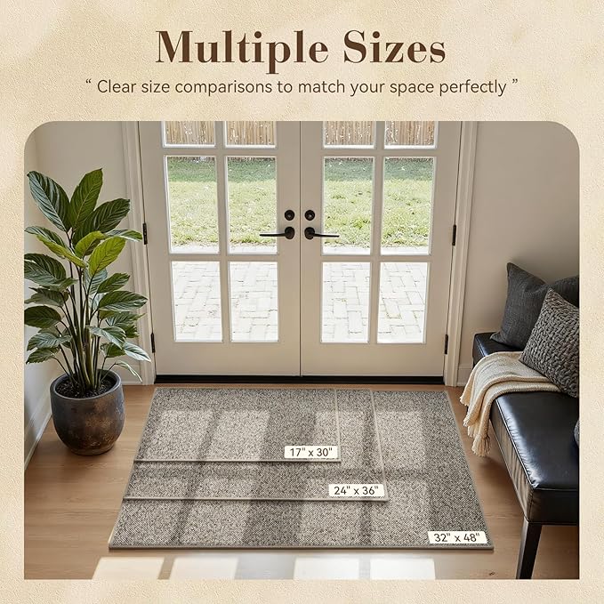 MontVoo Door Mat Indoor Entrance Doormat, Absorbent Durable Rubber Non Slip Front Door Mat for Inside Entry Entryway Dirt Trapper Welcome Mat, Grey Brown 17''x30''