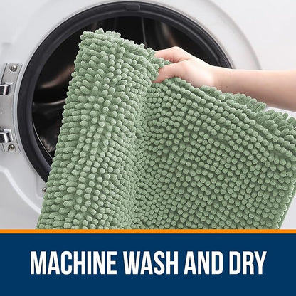 OLANLY Bathroom Rugs 47x32, Extra Soft Absorbent Chenille Bath Rugs, Rubber Backing Quick Dry, Machine Washable Bath Mats for Bathroom Floor, Tub and Shower, Home Decor Accessories, Sage Green