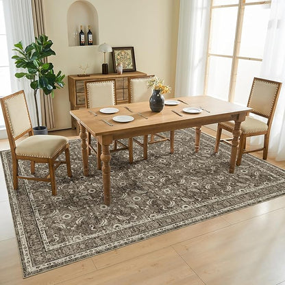 WITSHOCK Living Room Area Rugs 8x10: Soft Non-Slip Backing Washable Rugs Vintage Large Carpet for Bedroom Office Dining Room Kitchen Stain Resistant Home Decor Rug