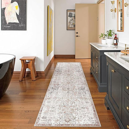 jinchan Kalen Runner Rug 2x10 Washable Hallway Rug Vintage Indoor Thin Retro Floor Cover Distressed Floral Country Lightweight Non Slip Carpet for Entryway Bathroom Bedroom Living Room Stairway Red