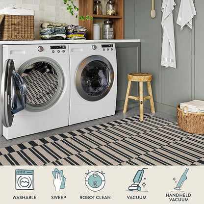 Lahome Striped Easy Jute Carpet, 8x10 Living Room Rugs Indoor Outdoor Patio Dining Room Rug, Farmhouse Non Slip Non Shedding Non Shedding Black Carpet for Deck Backyard Mudroom