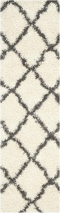 SAFAVIEH Dallas Shag Collection Runner Rug - 2'3" x 10', Ivory & Dark Grey, Trellis Design, Non-Shedding & Easy Care, 1.5-inch Thick Ideal for High Traffic Areas in Living Room, Bedroom (SGD257H)