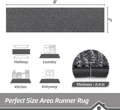 BEQHAUSE Hallway Runner Rugs 2x8, Hallway Rug Non-Slip Washable(Rolled-Up NO Creases), Runner Rug Absorbent Stain Resistant Hall Rug Carpet Runner, Entryway Rugs Floor Mat Laundry Room Rugs, Charcoal