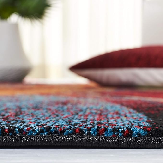SAFAVIEH Glacier Collection Area Rug - 5'3" Square, Red & Green, Modern Abstract Design, Non-Shedding & Easy Care, Ideal for High Traffic Areas in Living Room, Bedroom (GLA126Q)