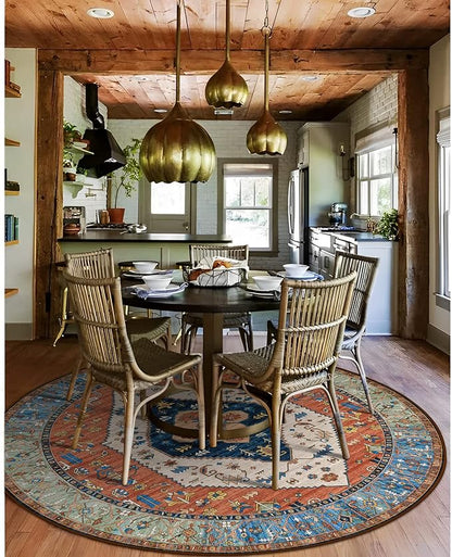 Lahome Ultra-Thin Round Rugs - 6ft Washable Round Area Rugs for Living Room Non-Slip Throw Circle Rugs for Bedroom Dining Room Rug, Non-Shedding Office Rug Oriental Round Carpet for Bedroom Kitchen