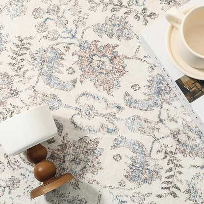 Taupe Runner Rug 2x5 Hallway Machine Washable Kitchen Vintage Distressed Non Slip Long Carpet Indoor Retro Floral Bedroom Accent Throw Rug for Bathroom Office Laundry Dining Living Room