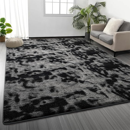 Area Rugs for Living Room Bedroom, 4 x 6 Ft Non-Slip Tie-Dyed Modern Area Rug, Soft Thickened Memory Foam Rug, Comfy Minimalist Indoor Carpet for Boys Girls Room Nursery Dorm Home Decor, Dark Grey